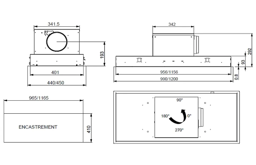 Hotte plafond 99cm 650m3/h inox Roblin 6209269 inspiration 1000
