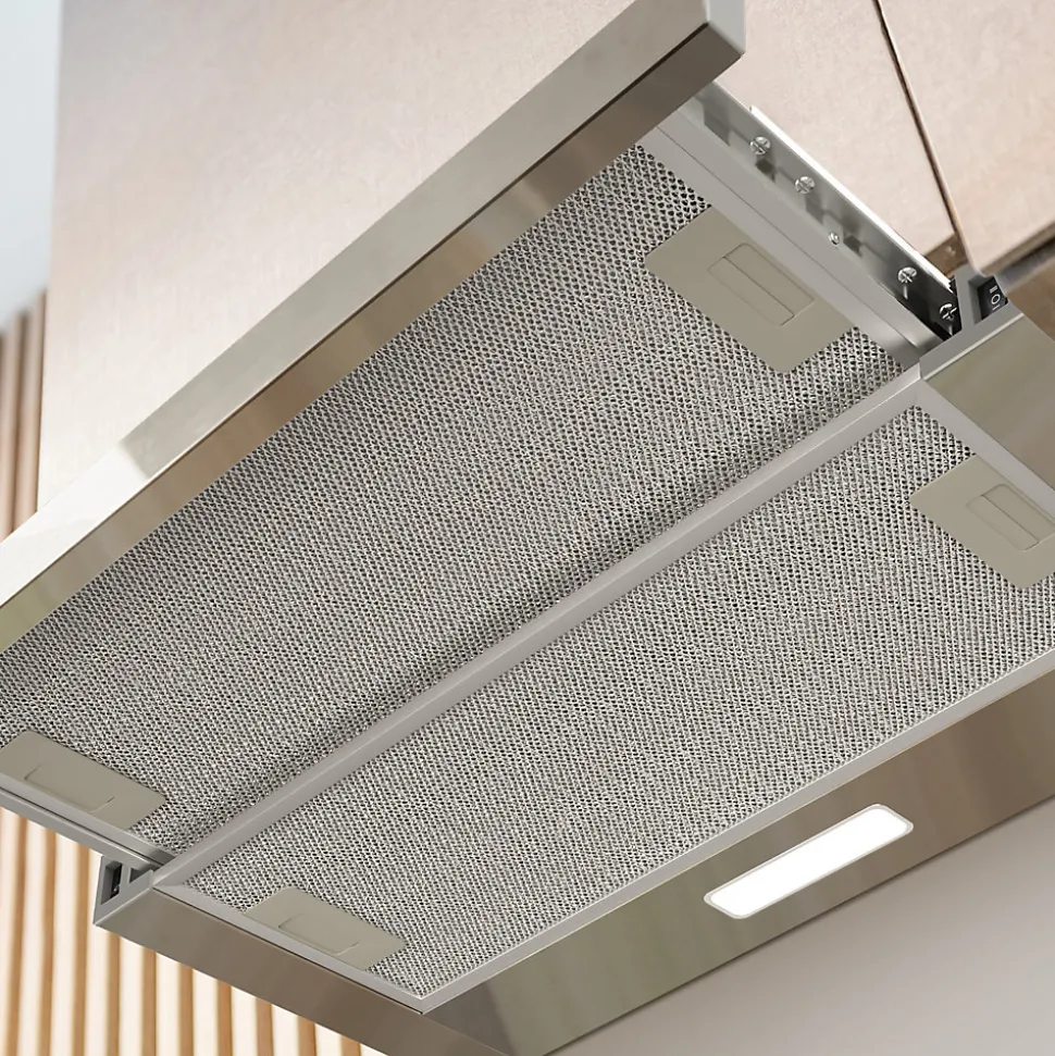 Hotte tiroir encastrable 60cm 370m3/h 2 vitesses téléscopique évacuation ou recyclage inox Ciarra CD6906DS