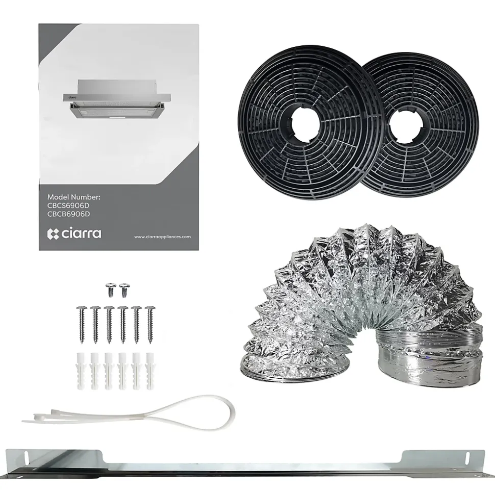 Hotte tiroir encastrable 60cm 370m3/h 2 vitesses téléscopique évacuation ou recyclage inox Ciarra CD6906DS