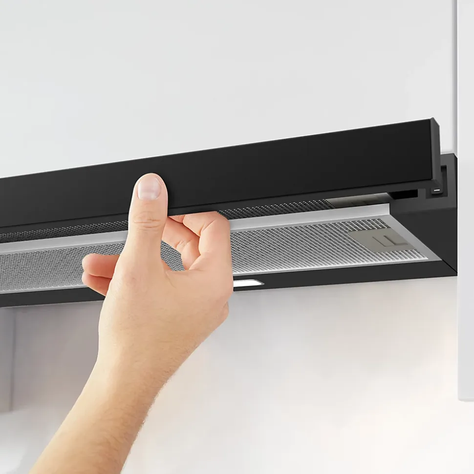 Hotte tiroir encastrable 60cm 370m3/h 2 vitesses téléscopique évacuation ou recyclage noir Ciarra CD6906DB