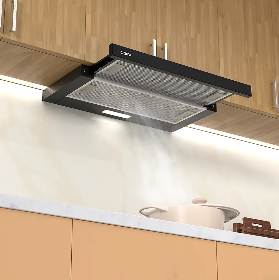 Hotte tiroir encastrable 60cm 370m3/h 2 vitesses téléscopique évacuation ou recyclage noir Ciarra CD6906DB