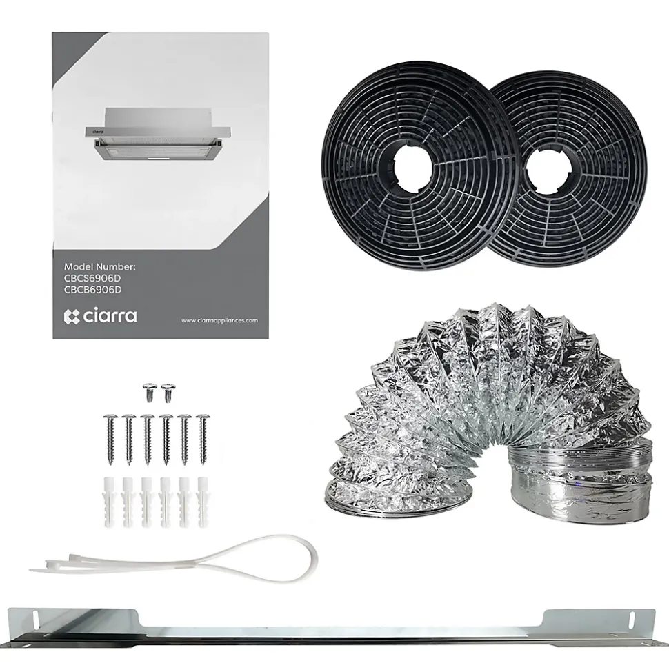 Hotte tiroir encastrable 60cm 370m3/h 2 vitesses téléscopique évacuation ou recyclage noir Ciarra CD6906DB
