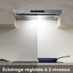 Hotte tiroir encastrable 60cm 580m3/h 3 vitesses tactile évacuation ou recyclage inox Ciarra CD6909AS