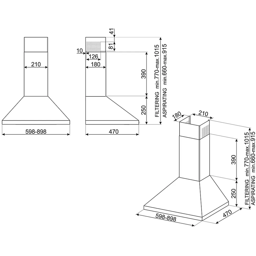 Hotte trapèze Smeg KDC91XE3 inox, 89,8 cm