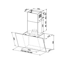 Hotte verticale inclinée DAISY 800mm inox/verre noir - classe A - débit FABER - 5816724