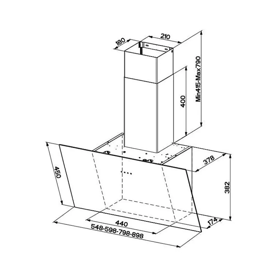 Hotte verticale inclinée TWEET 550mm verre noir - classe C - débit max FABER - 5476140