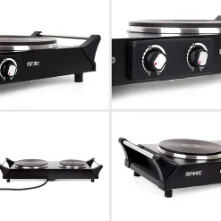 HP2 BK Plaque de cuisson électrique 2500W Foyers de 15 et 20 cm Poignées ergonomiques Thermostat Camping Réchaud Caravane Duronic