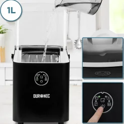 ICM12 BK Machine à glaçons automatique 120W 8 cubes en 6 à 8 min Panier 1 litre Réservoir 1 litre Pelle incluse Cocktail Duronic