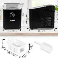 ICM12 BK Machine à glaçons automatique 120W 8 cubes en 6 à 8 min Panier 1 litre Réservoir 1 litre Pelle incluse Cocktail Duronic