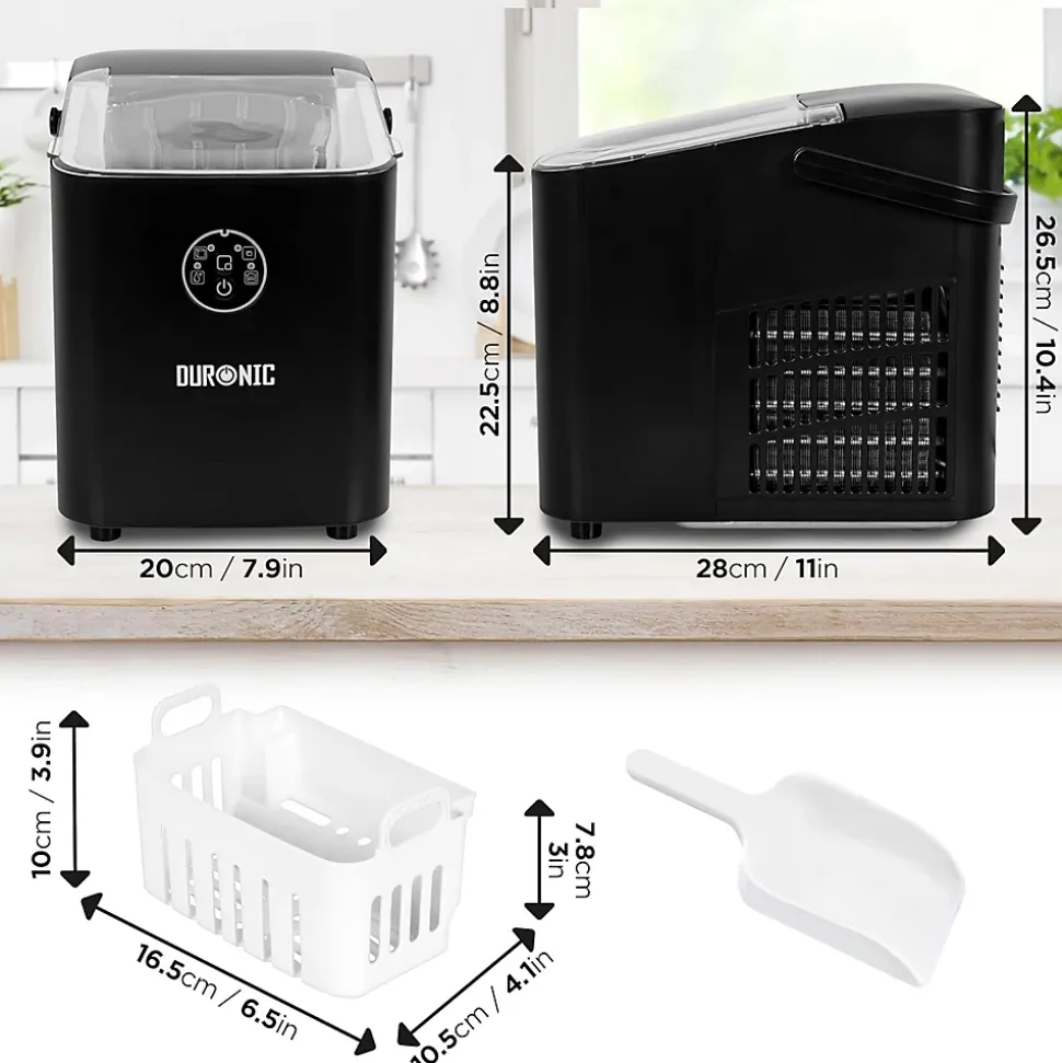 ICM12 BK Machine à glaçons automatique 120W 8 cubes en 6 à 8 min Panier 1 litre Réservoir 1 litre Pelle incluse Cocktail Duronic