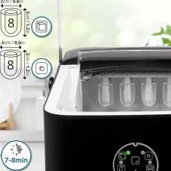 ICM12 BK Machine à glaçons automatique 120W 8 cubes en 6 à 8 min Panier 1 litre Réservoir 1 litre Pelle incluse Cocktail Duronic