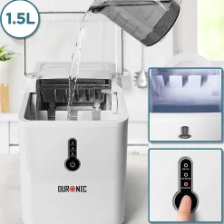 ICM120 WE Machine à glaçons automatique 120W 9 cubes 7 à 9 min Panier 600 g Réservoir 1,5 litre Boisson fraîche Cocktail Duronic