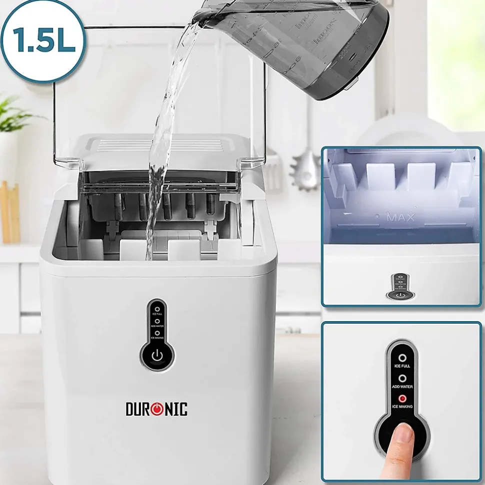 ICM120 WE Machine à glaçons automatique 120W 9 cubes 7 à 9 min Panier 600 g Réservoir 1,5 litre Boisson fraîche Cocktail Duronic