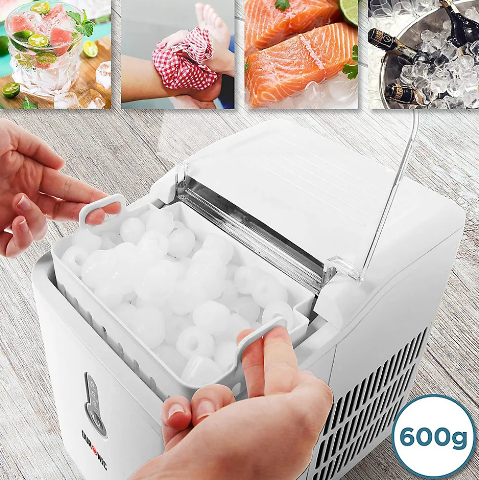 ICM120 WE Machine à glaçons automatique 120W 9 cubes 7 à 9 min Panier 600 g Réservoir 1,5 litre Boisson fraîche Cocktail Duronic