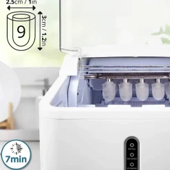 ICM120 WE Machine à glaçons automatique 120W 9 cubes 7 à 9 min Panier 600 g Réservoir 1,5 litre Boisson fraîche Cocktail Duronic