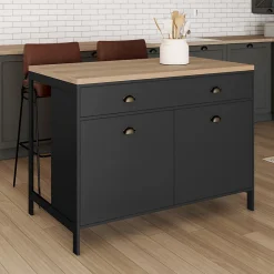 Ilot central 120 cm campagne ISIS plateau bois façon hêtre et noir