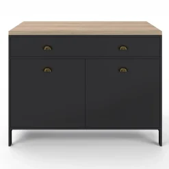 Ilot central 120 cm campagne ISIS plateau bois façon hêtre et noir