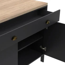 Ilot central 120 cm campagne ISIS plateau bois façon hêtre et noir