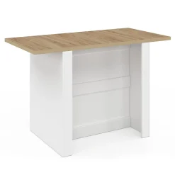 Ilot central BAO 140 cm 4 personnes bois blanc avec plan de travail façon hêtre