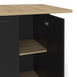 Ilot central BAO 140 cm 4 personnes bois noir avec plan de travail façon hêtre