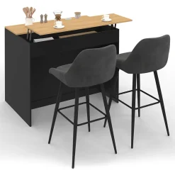 Ilot central CESAR 110 cm avec tablette relevable rectangulaire bois noir et façon hêtre