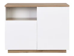 Ilot central de cuisine avec 2 portes et 1 niche en MDF - Naturel et blanc - CORELINA