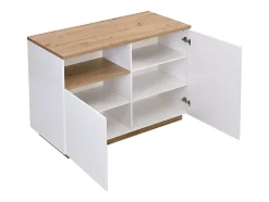Ilot central de cuisine avec 2 portes et 1 niche en MDF - Naturel et blanc - CORELINA