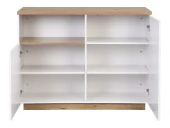 Ilot central de cuisine avec 2 portes et 1 niche en MDF - Naturel et blanc - CORELINA