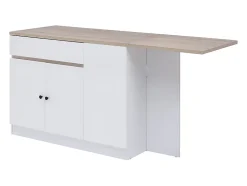 Ilot central de cuisine avec rangements en MDF - Blanc et naturel - HELOMY