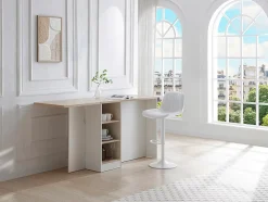 Ilot central de cuisine avec rangements en MDF - Blanc et naturel - HELOMY