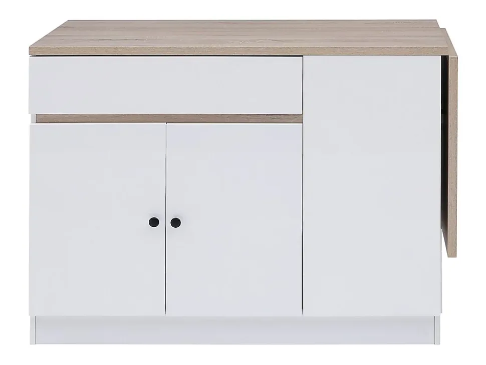 Ilot central de cuisine avec rangements en MDF - Blanc et naturel - HELOMY