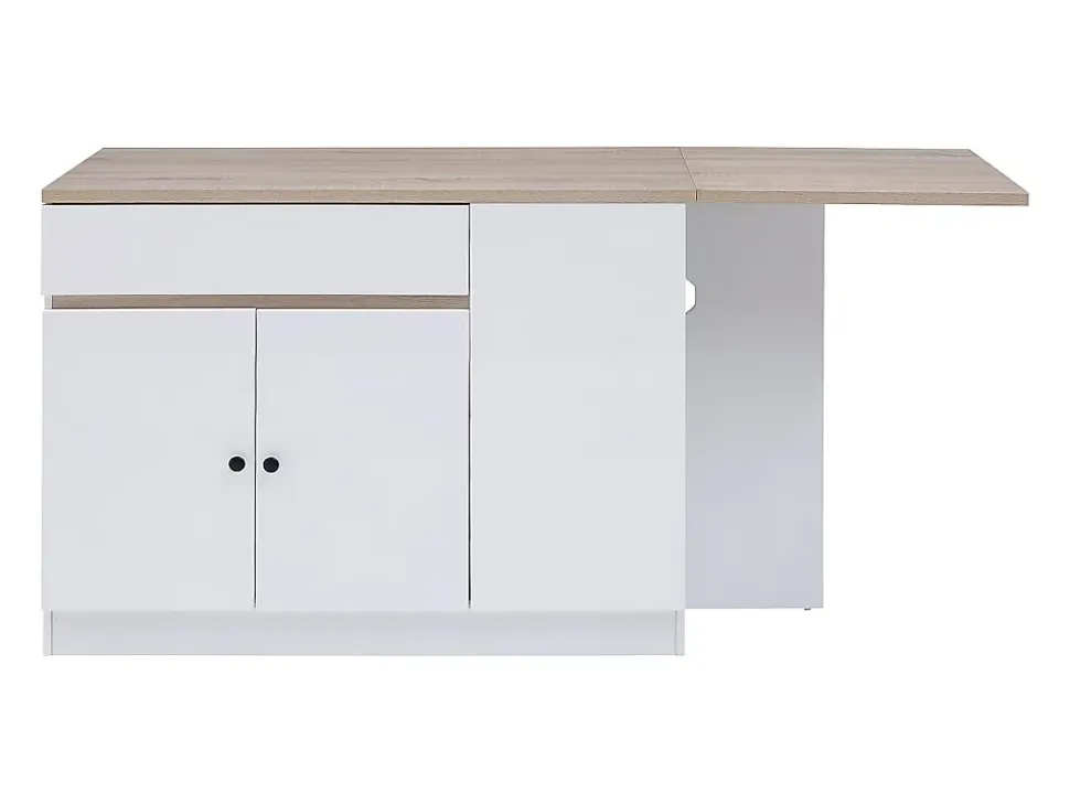 Ilot central de cuisine avec rangements en MDF - Blanc et naturel - HELOMY