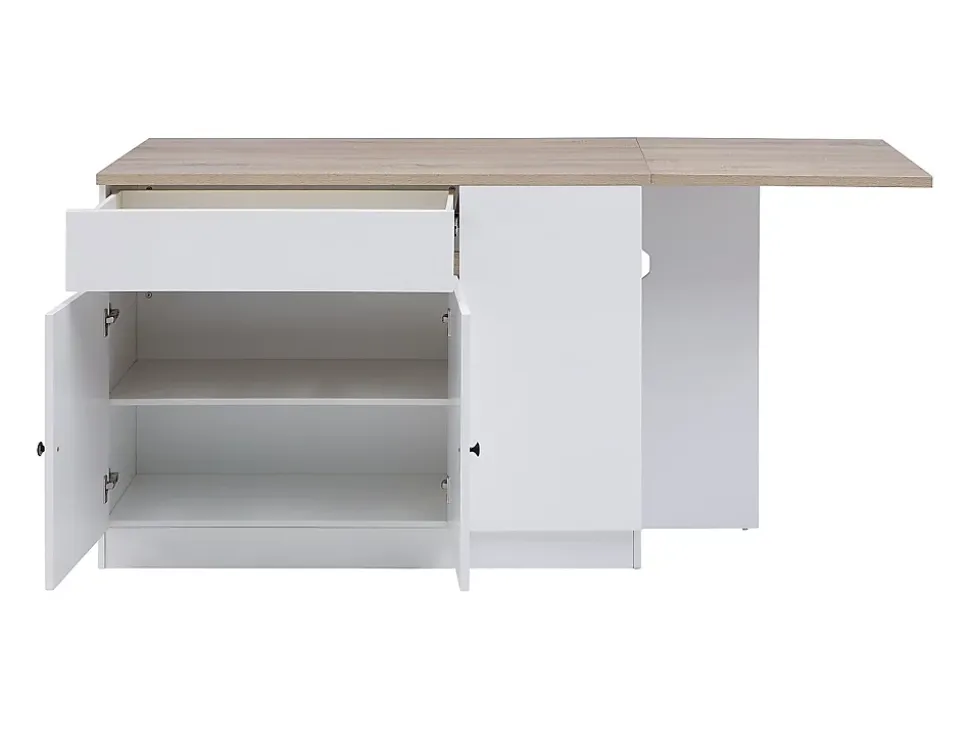 Ilot central de cuisine avec rangements en MDF - Blanc et naturel - HELOMY