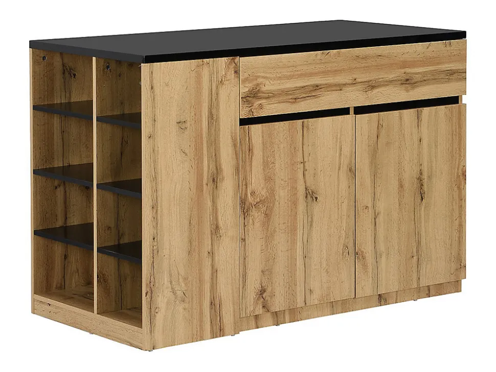 Ilot central de cuisine avec rangements - Noir et Naturel - MEILI