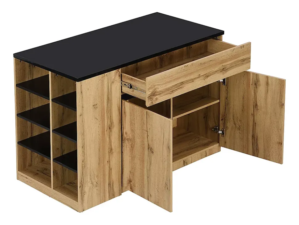 Ilot central de cuisine avec rangements - Noir et Naturel - MEILI