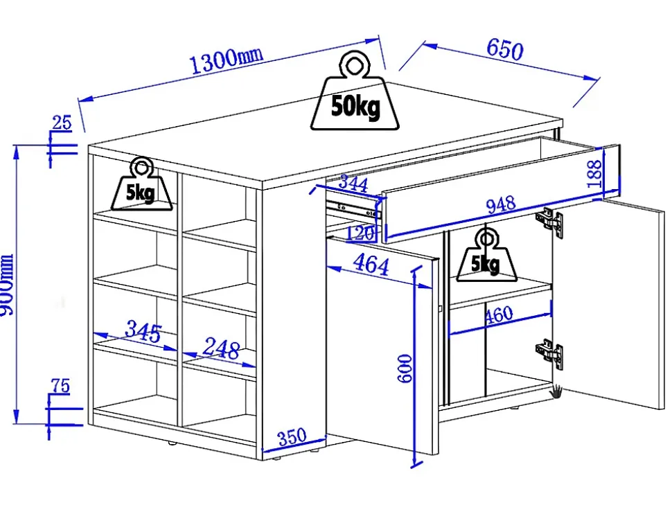 Ilot central de cuisine avec rangements - Noir et Naturel - MEILI