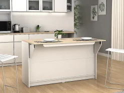 Ilot central de cuisine avec 2 portes et 2 niches - Blanc et chêne - TEKYNA