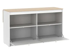 Ilot central de cuisine avec 2 portes et 2 niches - Blanc et chêne - TEKYNA