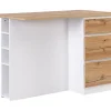Ilot central de cuisine avec 6 tiroirs et 4 niches en MDF - Naturel clair et Blanc - POMARELA