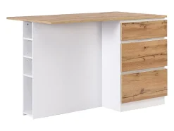 Ilot central de cuisine avec 6 tiroirs et 4 niches en MDF - Naturel clair et Blanc - POMARELA