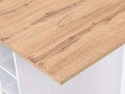 Ilot central de cuisine avec 6 tiroirs et 4 niches en MDF - Naturel clair et Blanc - POMARELA