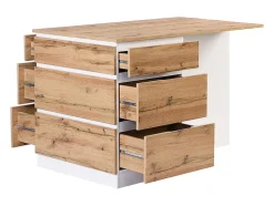 Ilot central de cuisine avec 6 tiroirs et 4 niches en MDF - Naturel clair et Blanc - POMARELA