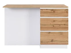 Ilot central de cuisine avec 6 tiroirs et 4 niches en MDF - Naturel clair et Blanc - POMARELA