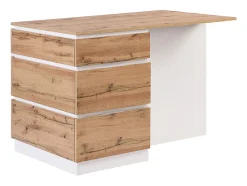 Ilot central de cuisine avec 6 tiroirs et 4 niches en MDF - Naturel clair et Blanc - POMARELA