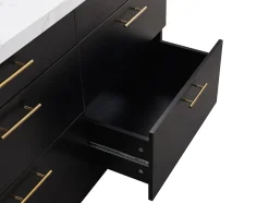 Ilot central de cuisine avec 6 tiroirs en MDF et métal - Noir et Effet Marbre blanc - ALEGRITA