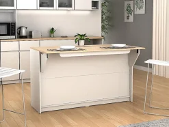 Ilot central de cuisine avec 2 portes - Blanc et chêne - BENITA