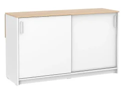 Ilot central de cuisine avec 2 portes - Blanc et chêne - BENITA