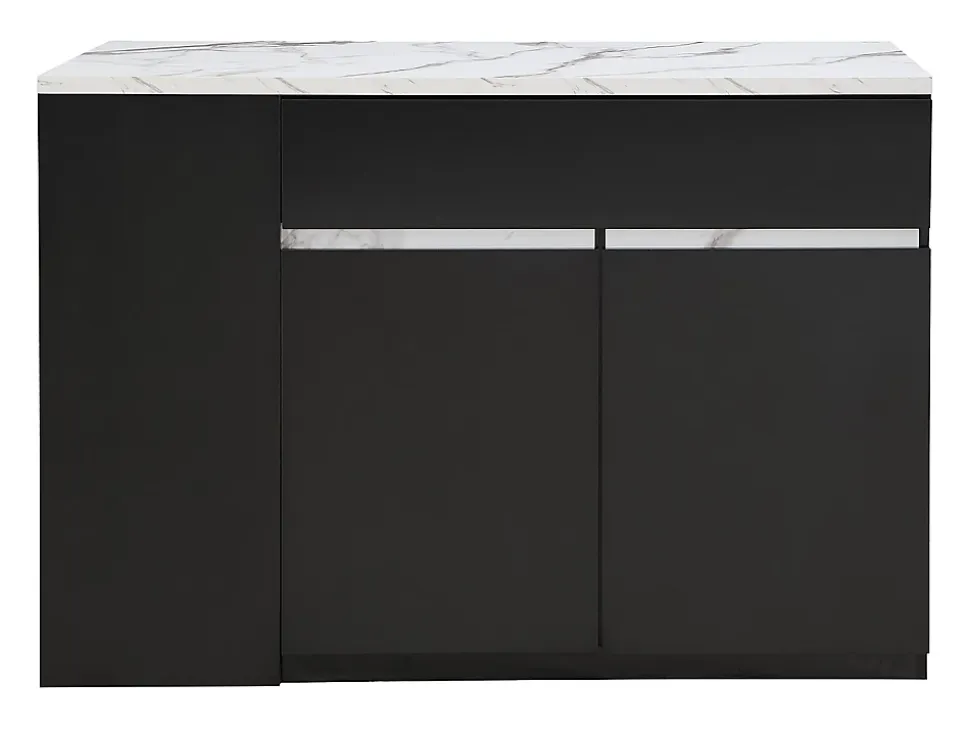 Ilot central de cuisine avec rangements - Effet marbre blanc et noir - MEILI