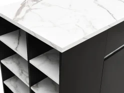 Ilot central de cuisine avec rangements - Effet marbre blanc et noir - MEILI