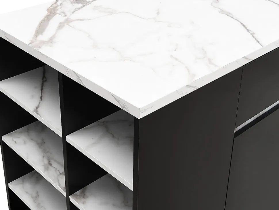 Ilot central de cuisine avec rangements - Effet marbre blanc et noir - MEILI